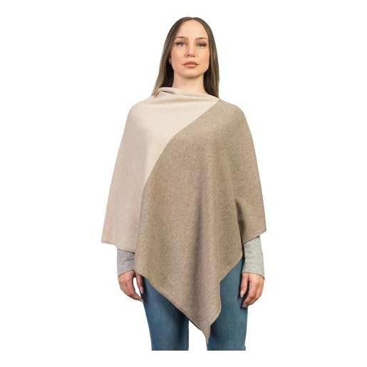 DALLE PIANE CASHMERE - poncho bicolore 100% cashmere - made in italy - donna, colore: blu, taglia unica