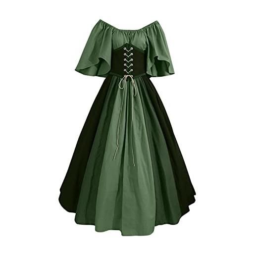 Briskorry abito da donna vintage rinascimentale patchwork medievale, abito da ballo con lacci, costume in maschera, costume da cosplay sopra il vestito, d-verde, xl