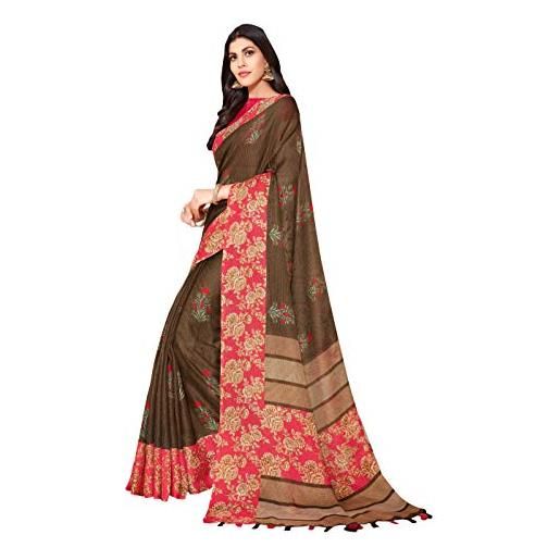 STYLE INSTANT sarees - sari da donna, in lino e seta, motivo tradizionale indiano per matrimonio, con camicetta non cucita, grigio, etichettalia unica