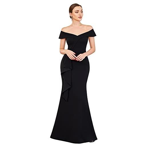 Ever-Pretty vestito da sera donna elegante sirena dalla spalla maniche ad aletta lungo poliestere abito da sera nero 4xl