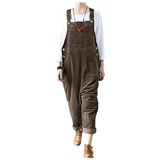 GUOCU donna salopette larghe vintage in velluto a coste pantaloni cargo pantaloni larghi con bretelle tuta in velluto a coste senza maniche retrò salopette pantaloni regolabili con tasches s