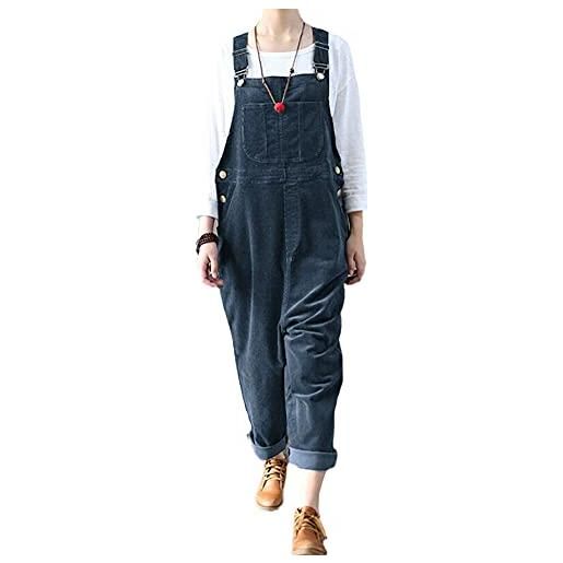 GUOCU donna salopette larghe vintage in velluto a coste pantaloni cargo pantaloni larghi con bretelle tuta in velluto a coste senza maniche retrò salopette pantaloni regolabili con tasches m