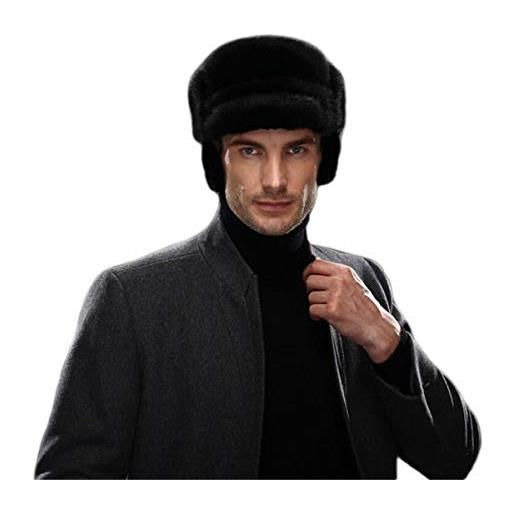 KAISHIN cappelli ushanka russi da uomo invernali cappelli bomber in pelliccia di visone pieno fiore di mezza età e vecchi (nero, taglia xl: circonferenza della testa - 59 cm)