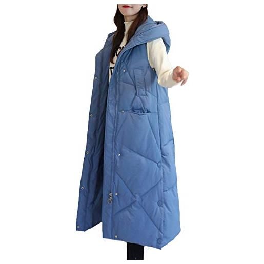Minetom donna giacca piumino con cappuccio giacconi invernali con cerniera senza maniche imbottito cappotto giacche cappotti gilet lungo a blu 44