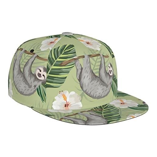 Generic cappellino sportivo unisex regolabile a tesa piatta berretto da baseball 3d bradipo con fiori tropicali foglie berretto da tennis snapback cappelli pap¨¤ camionista cap per ragazzi donne uomini nero