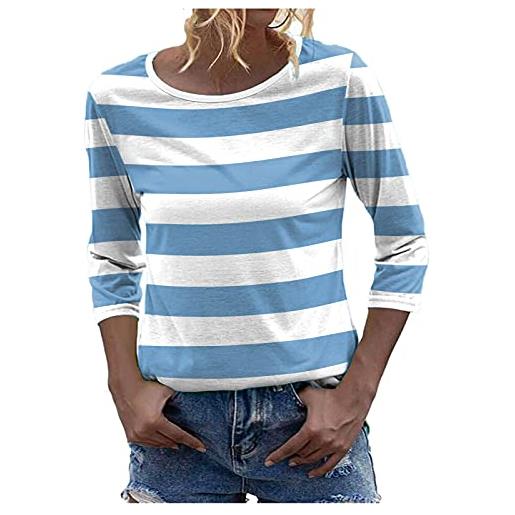 Xmiral pullover donna felpa manica lunga t shirt girocollo top maglietta donna moda o-collo manica 3/4 stripe casual basic top (m, 1azzurro)