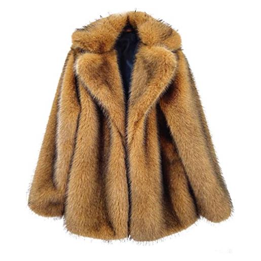 ZhuiKun cappotto in pelliccia sintetica da donna giacca in pelliccia artificiale trench invernale soprabito spesso e caldo - marrone, xl