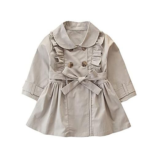 Alunsito trench impermeabile doppiopetto da bambina con risvolto giacca leggera cardigan manica lunga, 130, grigio, 5-6 anni