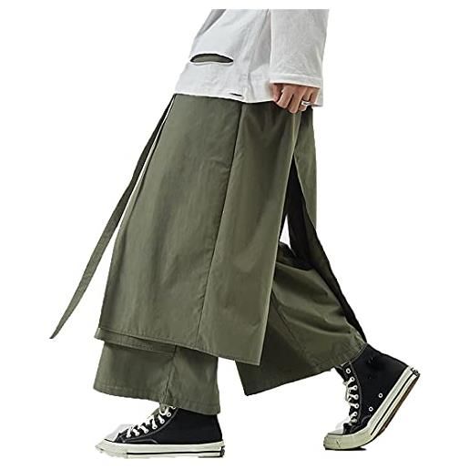 BLACKHEI stile giapponese kimono harem pantaloni haori per mens vintage gamba larga larghi pantaloni pantaloni dritto verde militare xxxxl