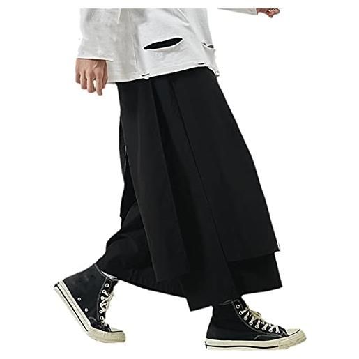 BLACKHEI stile giapponese kimono harem pantaloni haori per mens vintage gamba larga larghi pantaloni pantaloni dritto nero m