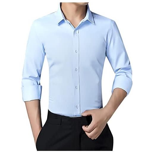 Generic camicia da uomo elasticizzata non stirata anti-rughe camicia da uomo classica in cotone slim fit vestibilità regolare camicia da lavoro con bottoni e tasche con tasca, blu, xl