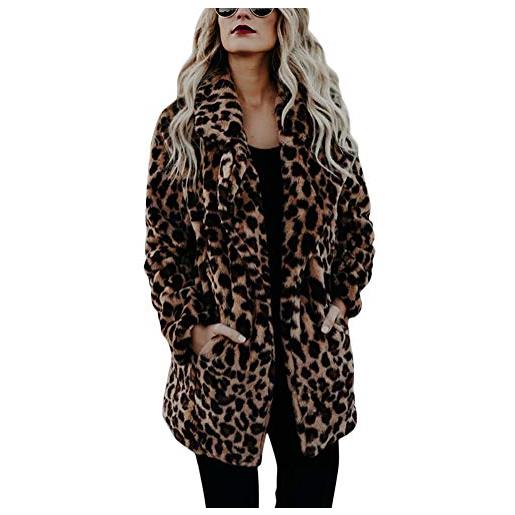 ShallGood cappotto da donna cappotti donna inverno sexy eleganti cappottino manica lunga leopardato ragazza donna caldo giacca a vento cardigan lungo cappotti parka elegante marrone it 50