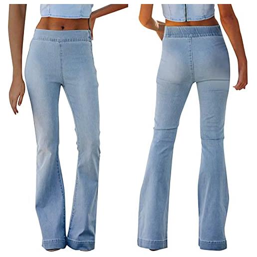 NOAGENJT jeans donna vita alta pantaloni donna invernali larghi con elastico in fondo pantaloni donna comodi vita alta jeans a zampa donna vita alta fibbia blu-2 18.99