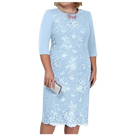 shownicer donna pizzo vestito elegante 3/4 maniche taglie forti vestiti da cerimonia cocktail sera partito abiti al ginocchio a grigio 3xl