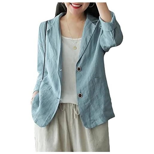 Vagbalena cotone giacca di lino per le donne manica lunga allentato casuale giacca sportiva giacche (cielo blu, m)