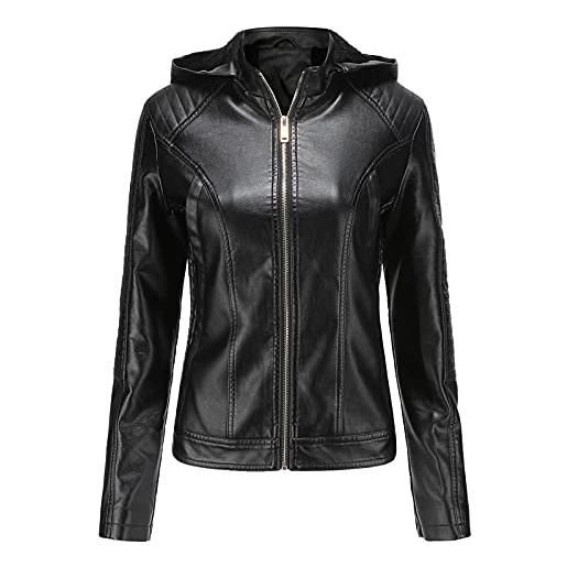 MEYOCEYO giacca in pelle donna giacca ecopelle casual giacca corta giacca biker invernale giacca similpelle con cappuccio nero m