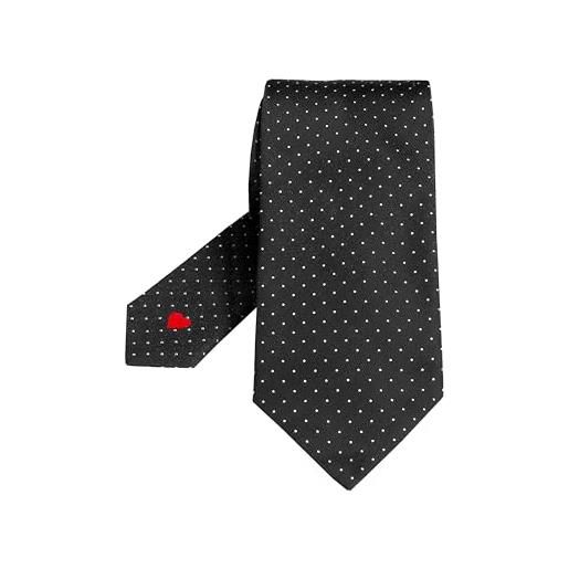 Remo Sartori - elegante cravatta per san valentino in seta nera con cuore, made in italy, uomo