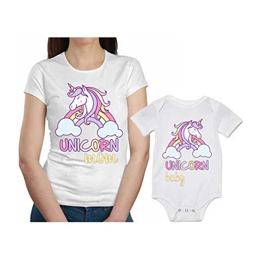 Overthetee coppia t-shirt e body madre figlio festa della mamma unicorn mom, unicorn baby t shirt madre figlio idea regalo