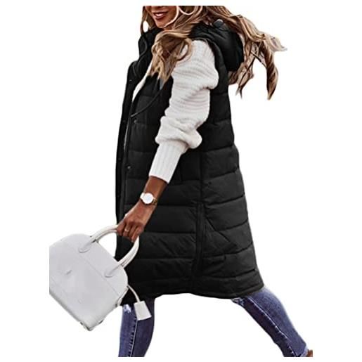 ORANDESIGNE gilet donna lungo smanicato leggero giacca con cappuccio trapuntata imbottita piumino invernale mode giacche senza maniche cappotto casual outerwear giubbottino coat a nero xl