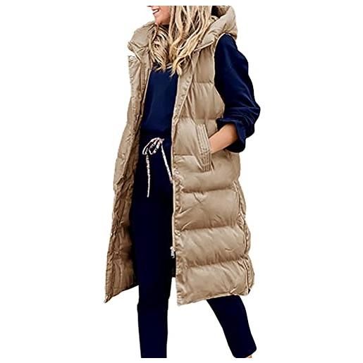 ORANDESIGNE gilet donna lungo smanicato leggero giacca con cappuccio trapuntata imbottita piumino invernale mode giacche senza maniche cappotto casual outerwear giubbottino coat a nero l