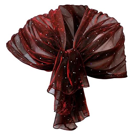 L.T.Preferita elegante sciarpa metallizzata pois scialle brillante foulard stola copri. Spalle occasione matrimonio cerimonia sposa (rosso)