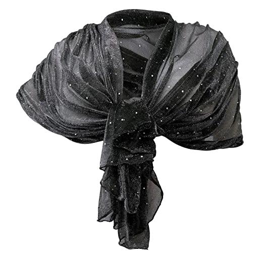 L.T.Preferita elegante sciarpa metallizzata pois scialle brillante foulard stola copri. Spalle occasione matrimonio cerimonia sposa (nero argento)