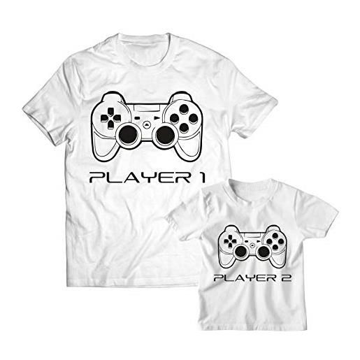 Colorfamily coppia t-shirt magliette padre figlio player 1 & player 2 - idea regalo papà
