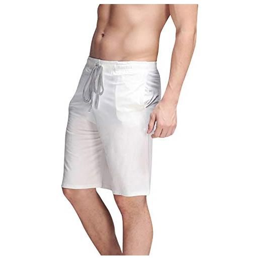 YAOMEI uomo pantaloni pigiama shorts cotone modale, boxer pantaloncini corti pantaloni da pigiama biancheria da notte cintura elastica registrabile (2xl, bianco)