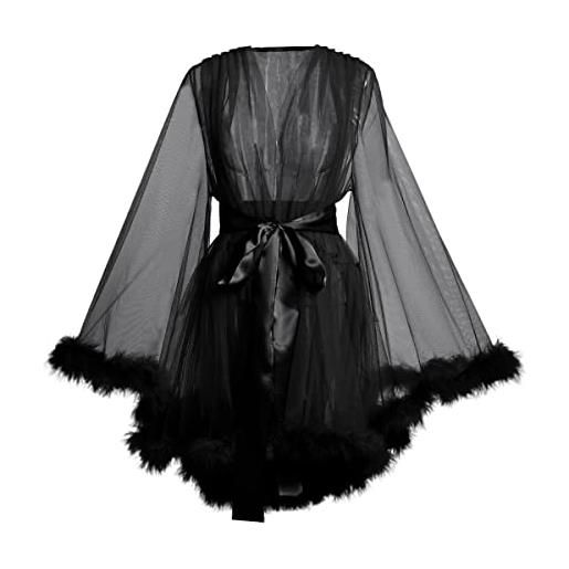 BPURB abito da sposa da donna in tulle con piuma photoshoot accappatoio illusione abito da sposa per il partito, nero , xl