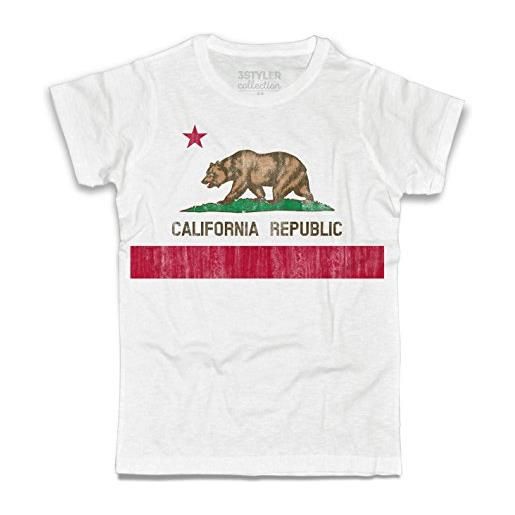 3stylercollection t-shirt uomo bianca bandiera california - bear flag - cotone fiammato - linea collection