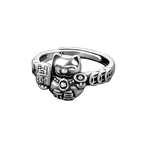 GENERIC anello aperto da donna in argento sterling 925, forma a frange a catena lucky cat, gioielli fatti a mano vintagebianco
