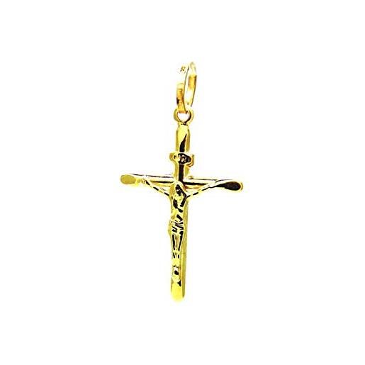 PEGASO GIOIELLI ciondolo oro giallo 18kt (750) pendente croce smussata gesù cristo uomo donna bambini