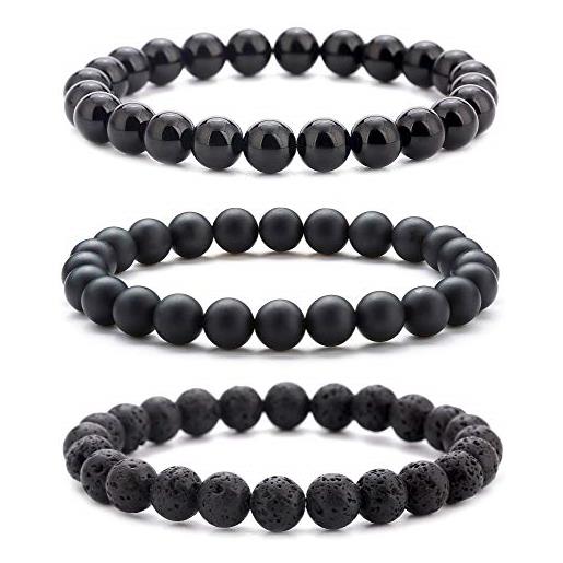 Hamoery uomini donne 8 mm pietra naturale perline braccialetto elastico yoga agata bracciale, materiale non metallico, colore: set 2, cod. Zjsz014-set 2
