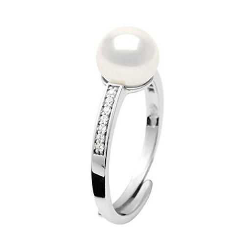 PEARLS & COLORS NATURAL FINE PEARLS pearls & colors - anello vera perla coltivata d'acqua dolce 7-8 mm - colore bianco naturale - qualità aaa+ - misura regolabile - argento 925 - gioielli donna