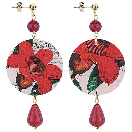 In lebole collezione the circle piccolo fiore rosso orecchini da donna in ottone pietra rubino