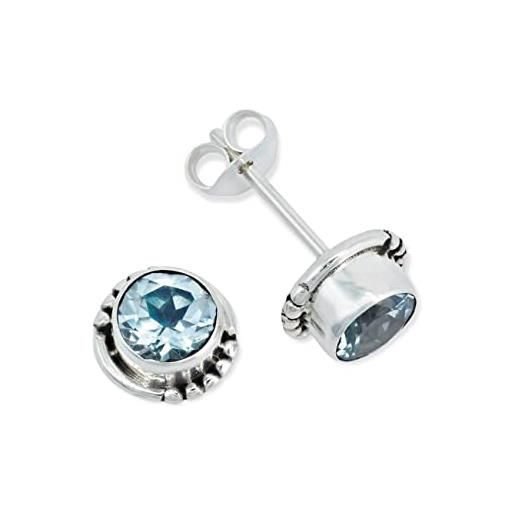 mantraroma orecchini a perno argento 925 con pietre preziose topazio pietra blu orecchini in argento sterling da donna in vero argento (mos-026-62)