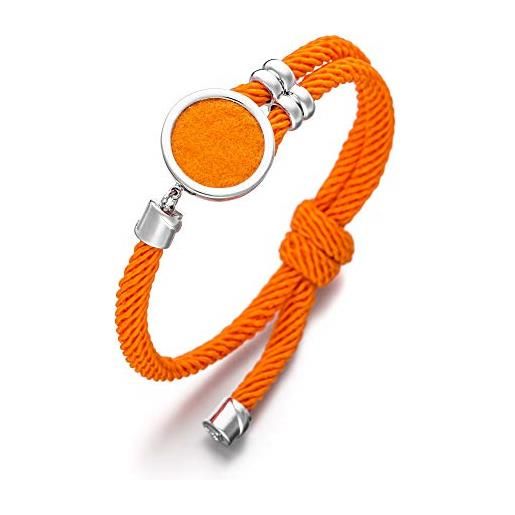Lunavit fionda bracciale da donna in nylon e ottone con inserto in feltro per profumo o olio essenziale, regolabile in lunghezza, arancione/argento
