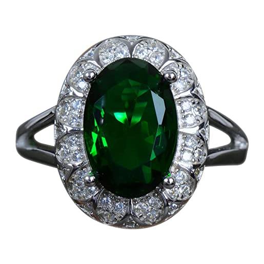NicoWerk anello da donna in argento elegante realizzato in argento sterling 925 con pietra di zirconi ovale verde che colpisce lucido massiccio regolabile aperto sri903