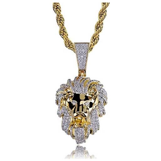 KMASAL moca gioielli hip hop animale leone ghiacciato pendente catena di diamanti completamente simulata collana placcata oro 18 carati per uomo