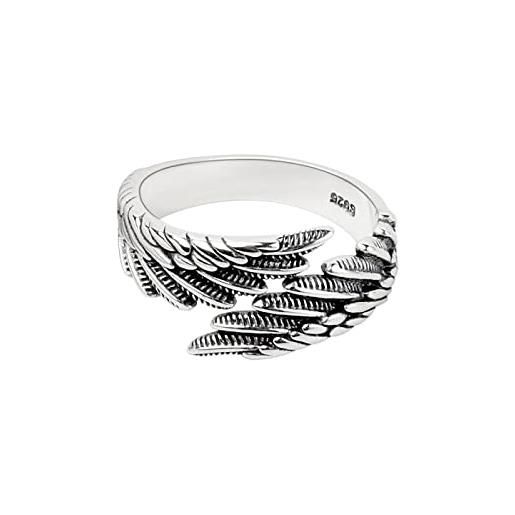 GENERIC anello aperto da uomo in argento sterling, forma di ali di demone d'angelo, gioielli da festa punk per uomini e donne, realizzato a mano su bianco