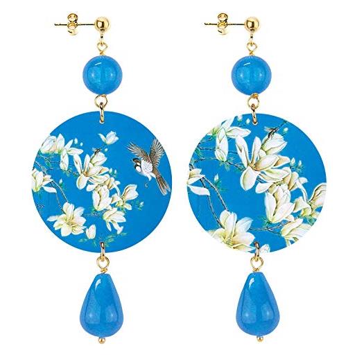 In lebole collezione the circle fiorellini bianco orecchini da donna in ottone pietra azzurro