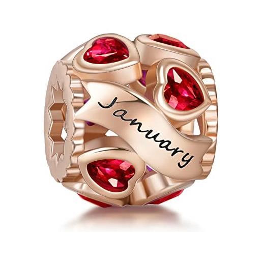 NINGAN charm in oro rosa in argento 925, gennaio pietra natale perline adatto per braccialetti da donna regalo di giorno festivo