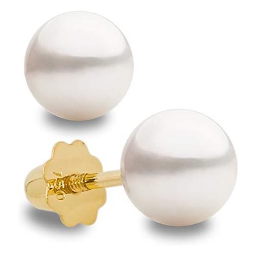 Secret & You orecchini di perle bianche rotonde per bambini e ragazze con dado a vite speciale secret & you - disponibile in oro 18 carati o argento 925