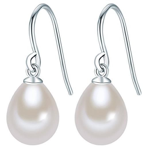 Valero Pearls orechinni pendenti da donna in argento sterling 925 con rodio con perle coltivate d'acqua dolce bianco 60020067