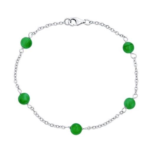 Bling Jewelry braccialetto delicato e semplice con autentica pietra preziosa di giada verde a forma di sfera con catena a tazza di latta per donne in argento sterling. 925 lungo 7 pollici
