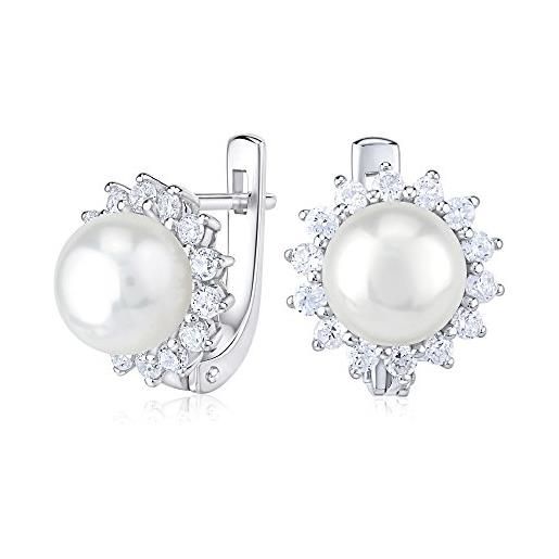 SILVEGO orecchini in argento 925 con perla bianca e zirconi chiari
