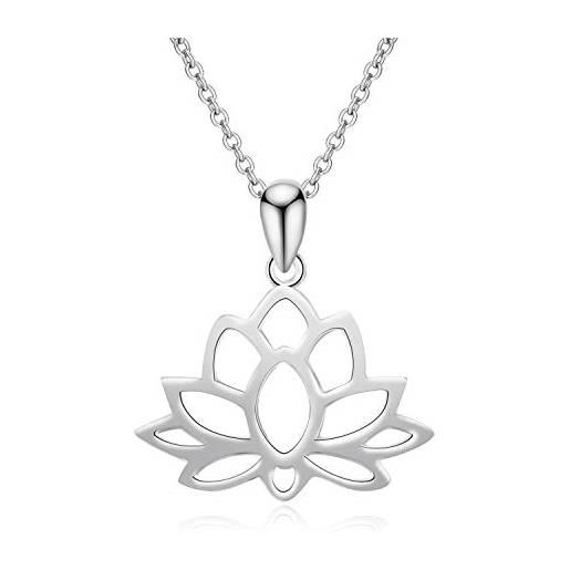 VONALA collana con ciondolo a forma di fiore di loto yoga in argento sterling per donne e argento, colore: placcato in oro bianco, cod. Pytz0114-d-beu