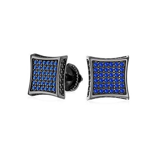 Bling Jewelry nero blu cubic zirconia micro pave cz piazza orecchini per gli uomini simulato zaffiro sterling silver vite indietro 9mm