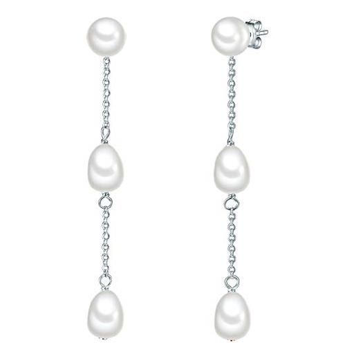 Valero Pearls - orecchini da donna in argento sterling 925 con perle coltivate d'acqua dolce, circa 6,0-7,0 mm, argento