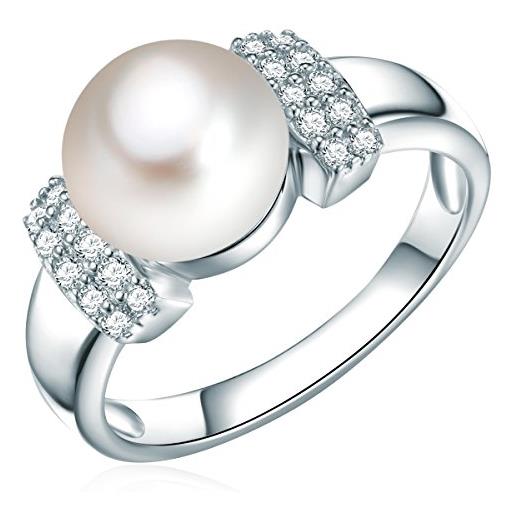 Valero Pearls anello da donna in argento sterling 925 con rodio con perle coltivate d'acqua dolce bianco e zircone bianco taglia 14 60201408